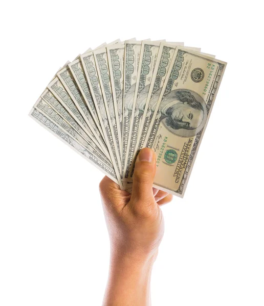 Το χέρι κατέχουν χρήματα στο αμερικανικό δολάριο — Φωτογραφία Αρχείου