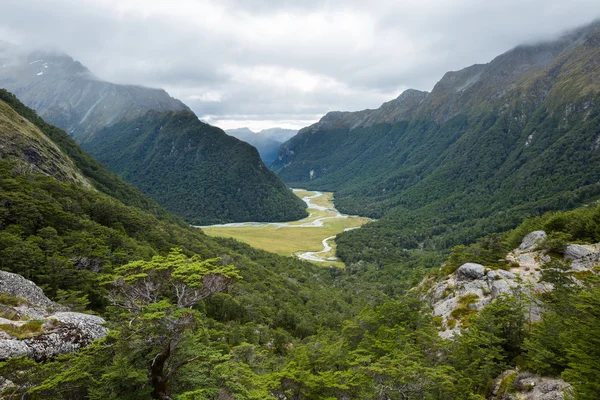 Vista del valle de Routeburn desde arriba Routeburn Falls —  Fotos de Stock