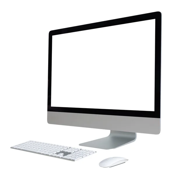 คอมพิวเตอร์ตั้งโต๊ะที่มีหน้าจอสีขาว — ภาพถ่ายสต็อก