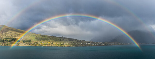 Double rainbows over lake Wakatipu