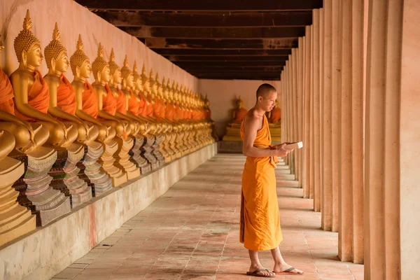 Buddhistmunk läsning — Stockfoto