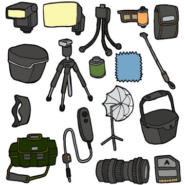 vektör set kamera aksesuarları