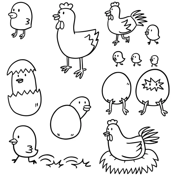 Jeu vectoriel de poulets et œufs — Image vectorielle