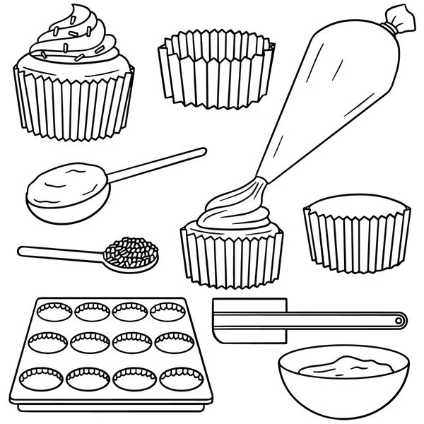 Insieme vettoriale di fare cupcake — Vettoriale Stock