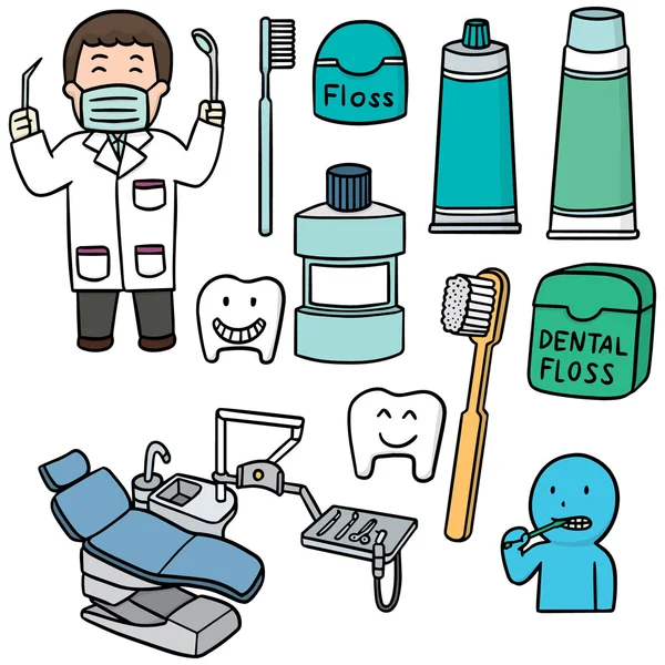 Vector set of dentist and tooth care set — Stock Vector