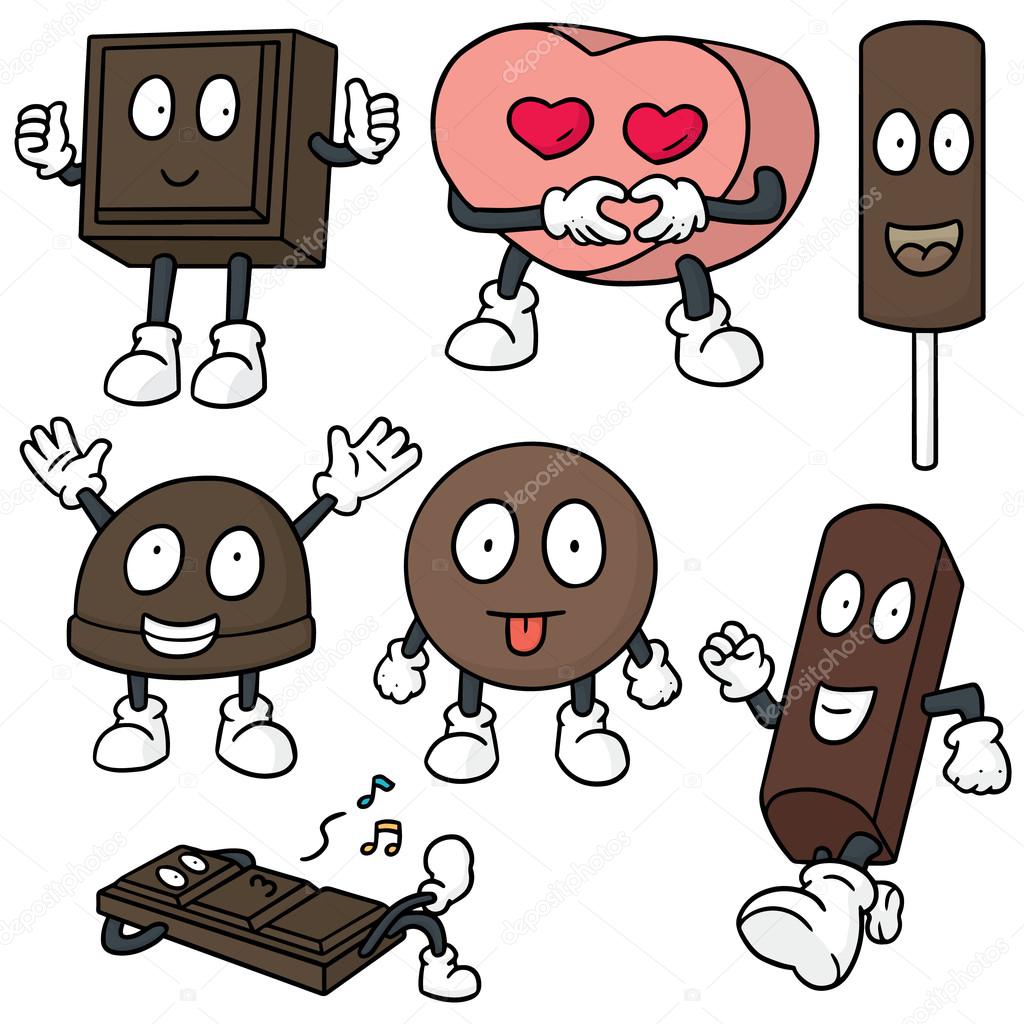 Conjunto De Vector De Dibujos Animados De Chocolate — Archivo Imágenes