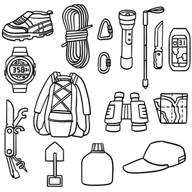 aksesuarlar hiking vektör kümesi