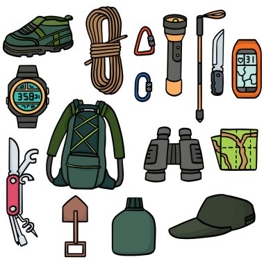 aksesuarlar hiking vektör kümesi