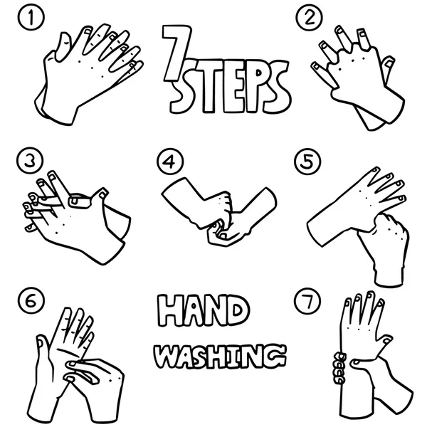 Conjunto vetorial de passos de lavagem das mãos — Vetor de Stock