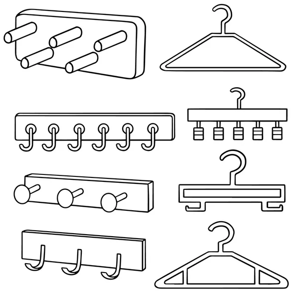 Vektor-Set aus Wandgarderobe und Kleiderbügel — Stockvektor