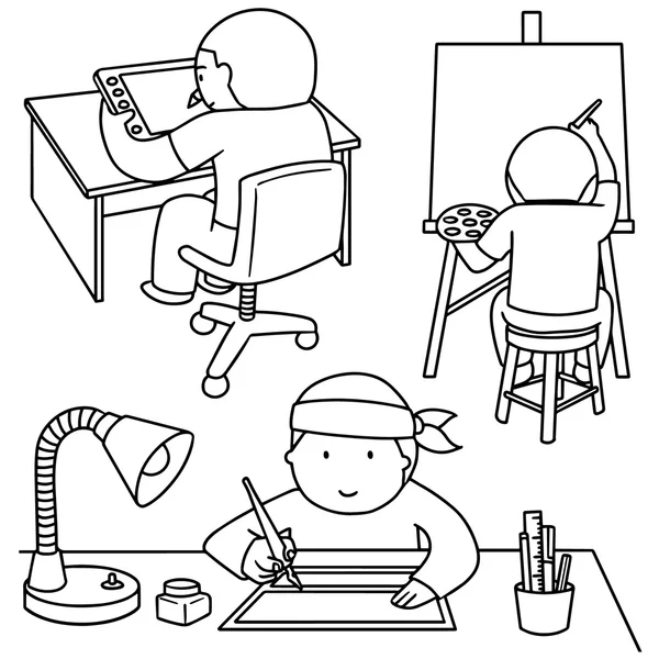 Vector set illustrator, cartoonist, kunstenaar — Stockvector