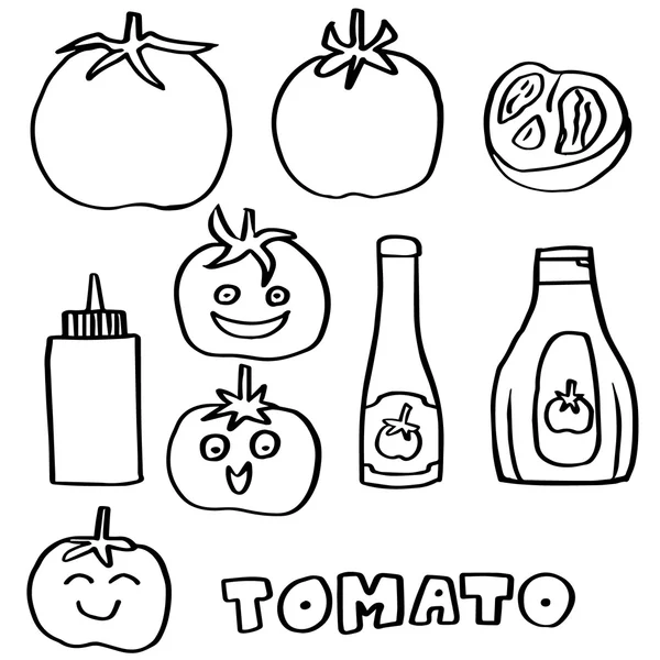 Vector set van tomaat en tomatensaus — Stockvector