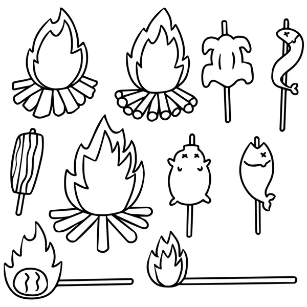 焚き火やグリル料理のベクトルを設定 — ストックベクタ