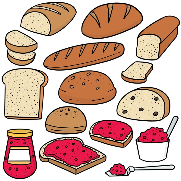 Векторный набор джема и хлеба — стоковый вектор