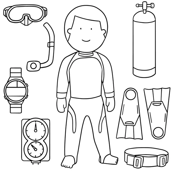 Ensemble vectoriel de matériel de plongée sous-marine — Image vectorielle