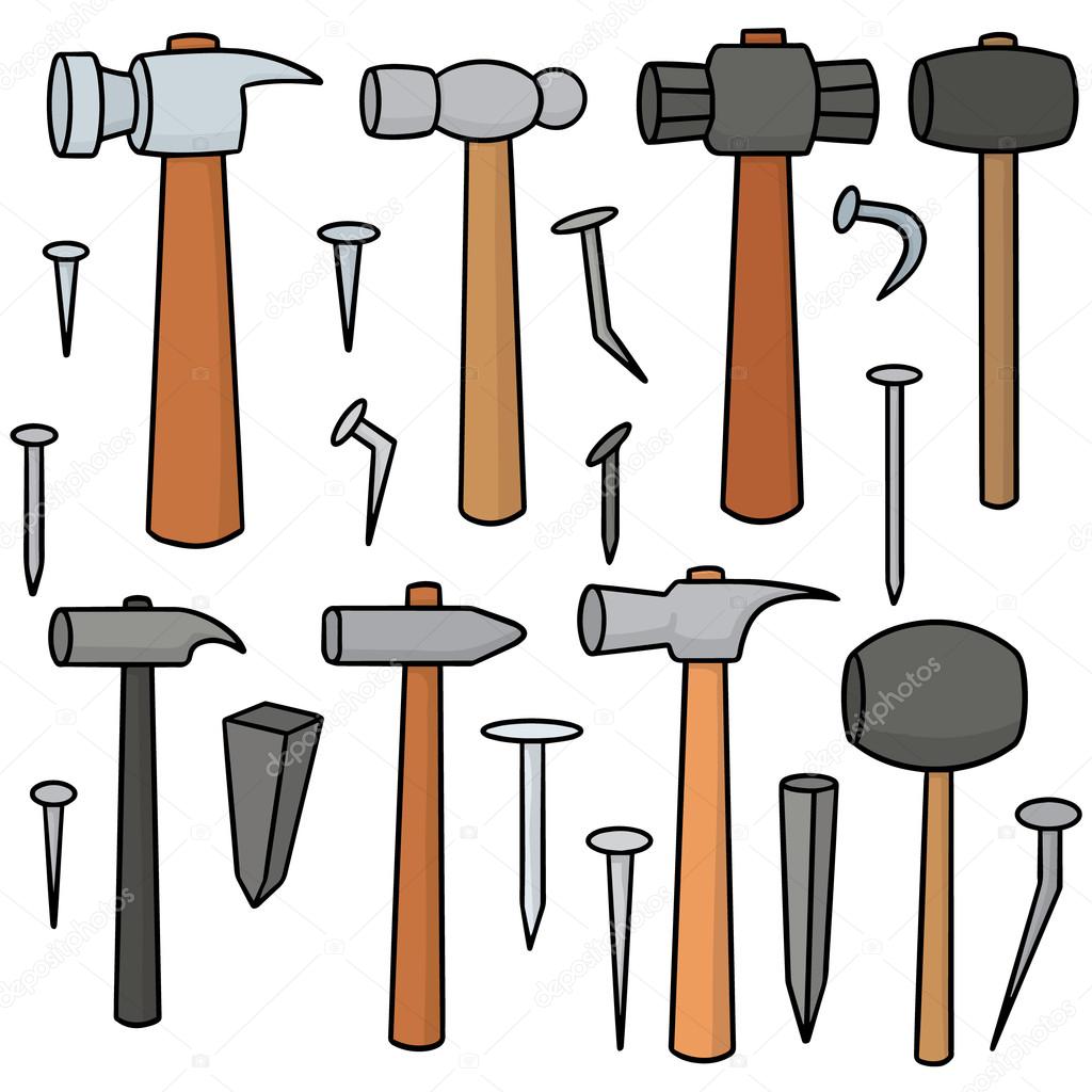 vector set of hammer and nails