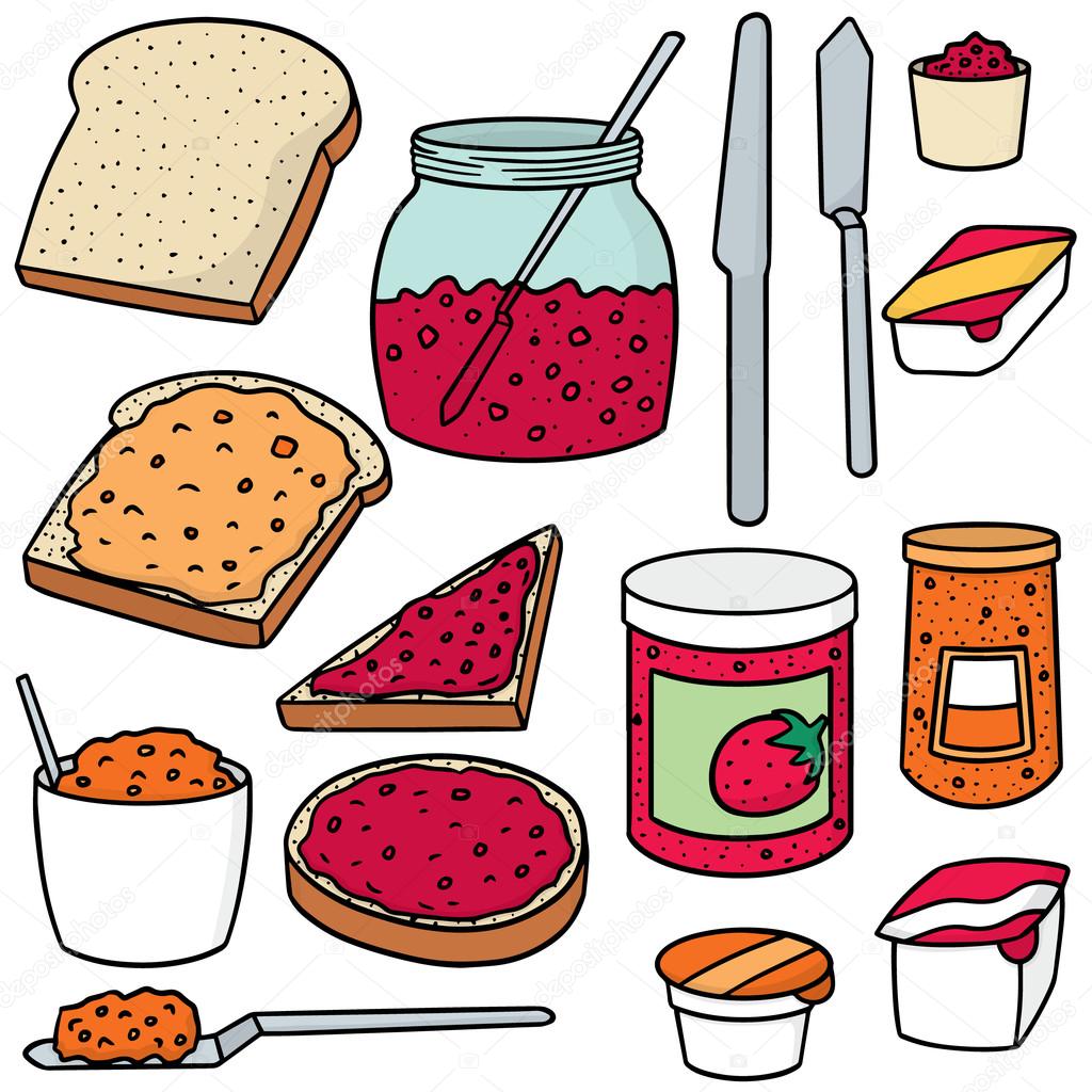 vector set of jam and toast