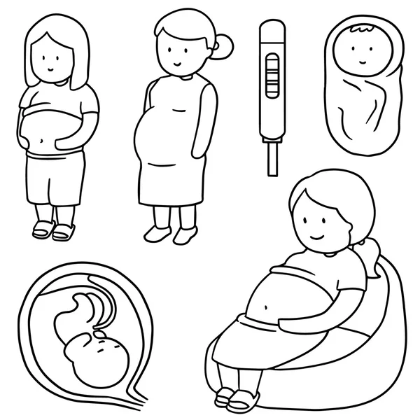 Insieme vettoriale di donna incinta e bambino — Vettoriale Stock