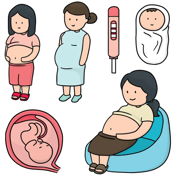 妊娠中の女性と赤ちゃんのベクトルを設定 — ストックベクタ