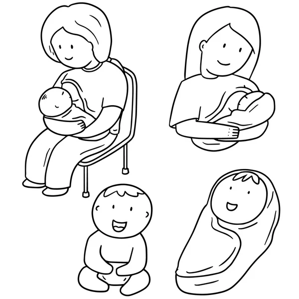 Set vettoriale di allattamento al seno madre e bambino — Vettoriale Stock