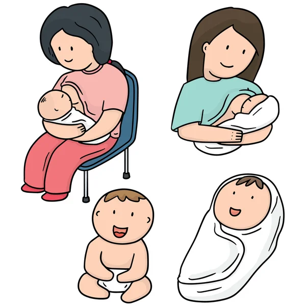 Anne ve bebek emzirme vektör kümesi
