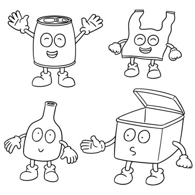 geri dönüşüm çöp karikatür vektör kümesi