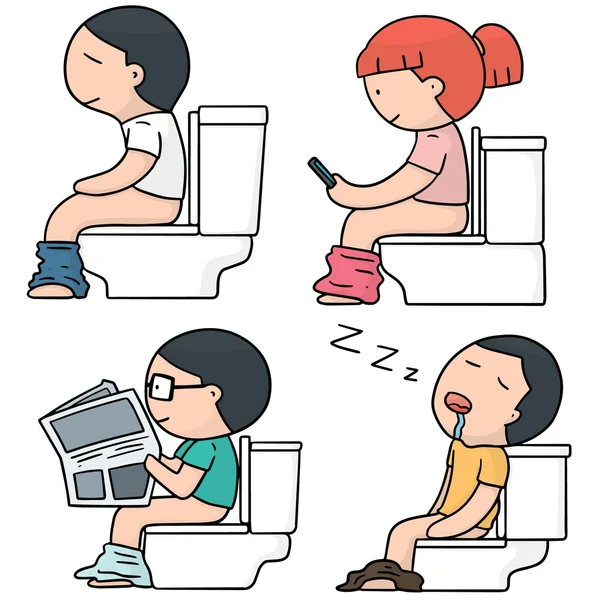 ベクトルの人々 使用水洗トイレのセット — ストックベクタ