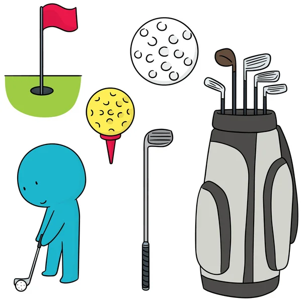 Vector conjunto de golfista y equipo de golf — Archivo Imágenes Vectoriales