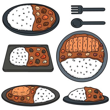 vektör set köri pirinç