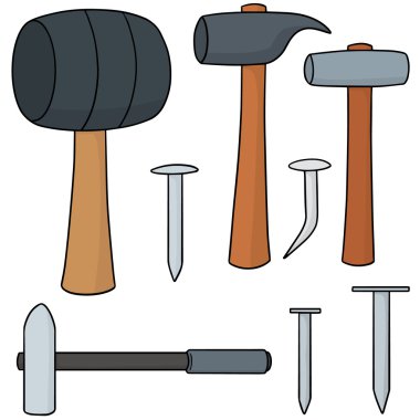 çekiç ve çivi vektör kümesi