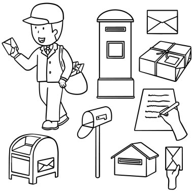Postacı ve postbox vektör kümesi