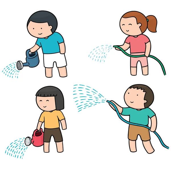 Vector set of watering by watering can and watering tube — Stock Vector