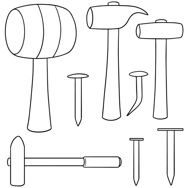 Ensemble vectoriel de marteau et de clous — Image vectorielle