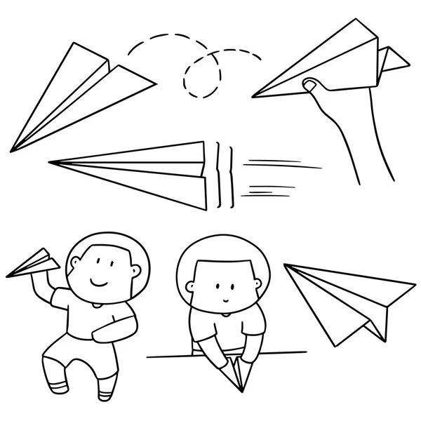 Vector set of boy and paper plane — Stock Vector