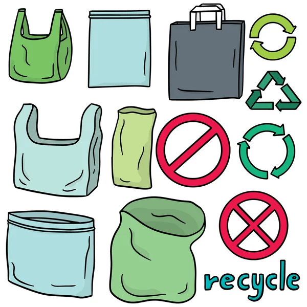plastik torba kümesi vektör ve geri dönüşüm simgesi