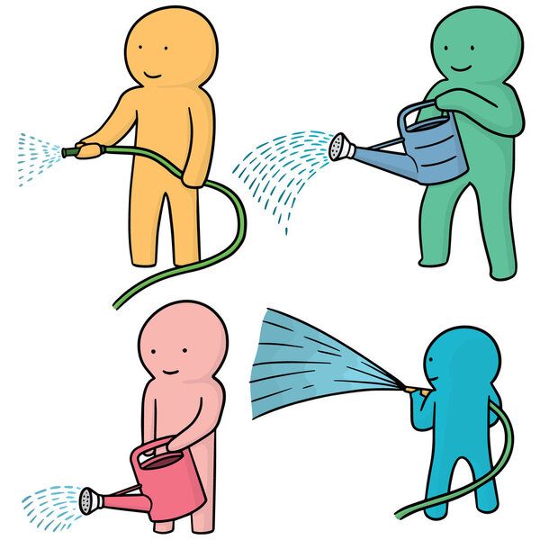 vector set of watering by watering can and watering tube