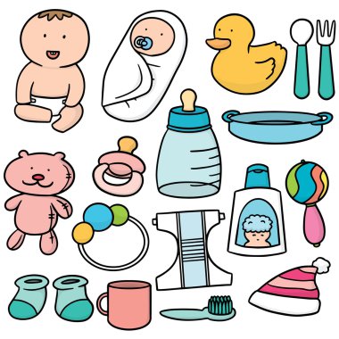 vektör set bebek aksesuarları