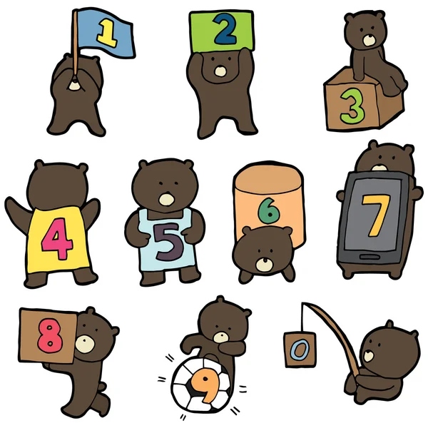 Urso desenho animado número definido, vetor — Vetor de Stock