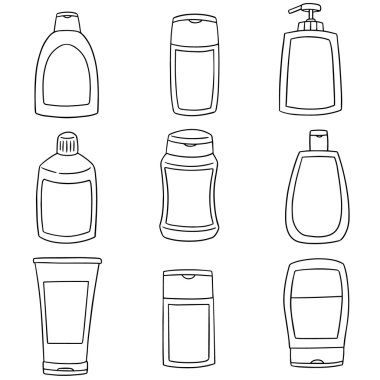 vektör şampuan seti ve sıvı sabun şişesi.