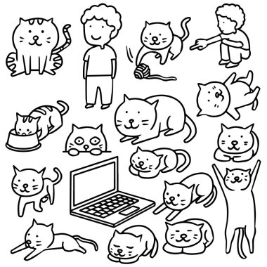 bir adam ve kedi vektör kümesi