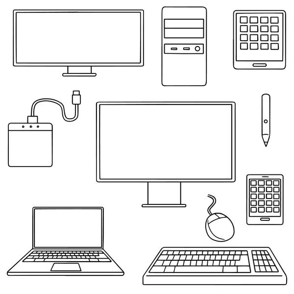 Conjunto de vectores de computadora, dispositivo inteligente y accesorios de computadora — Vector de stock