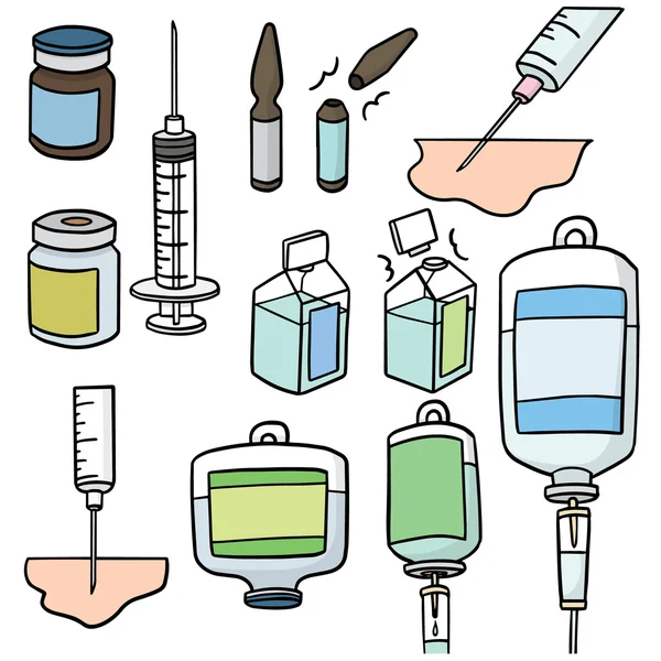 Conjunto vetorial do medicamento injetável — Vetor de Stock