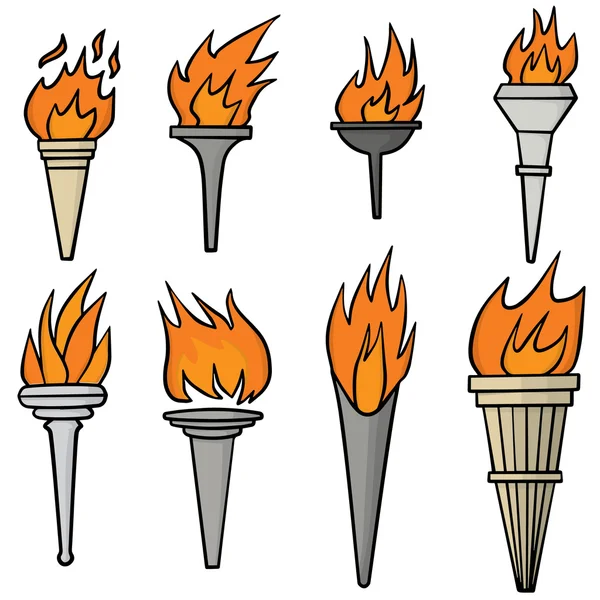 Vector conjunto de antorcha de fuego — Vector de stock