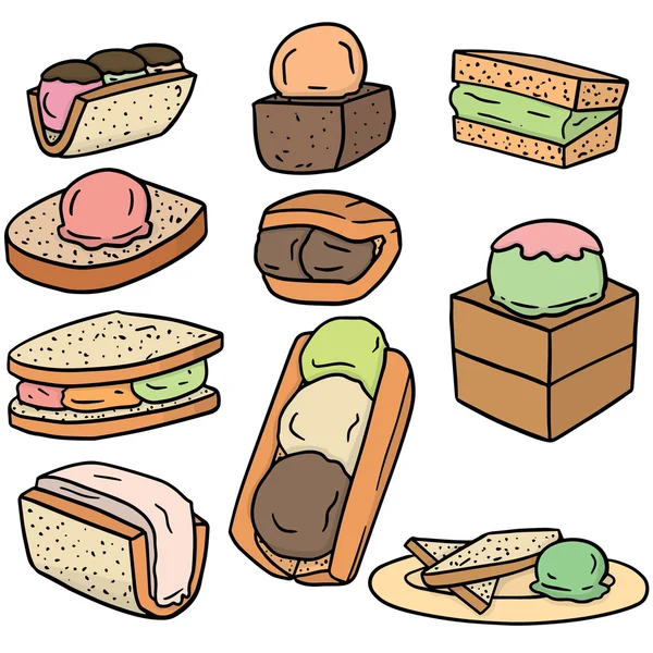 Ensemble vectoriel de crème glacée au pain — Image vectorielle