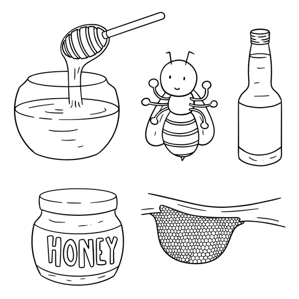 Vector conjunto de abeja, miel y panal — Vector de stock