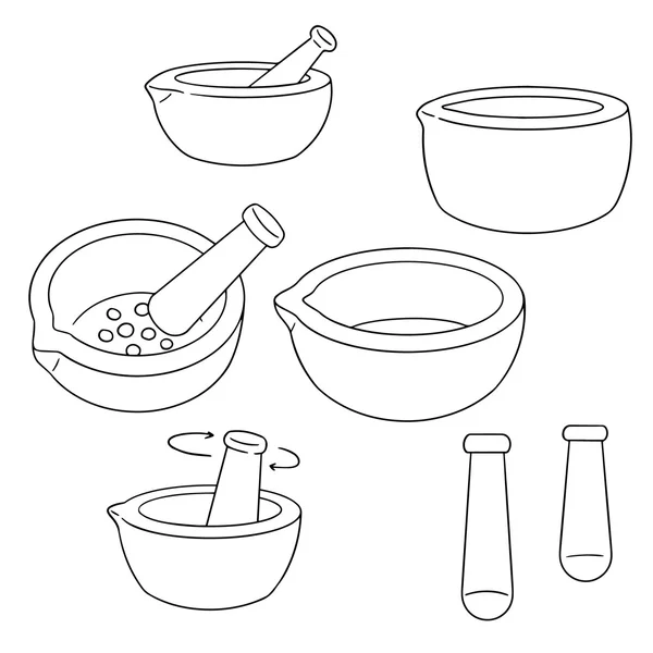 박격포와 방 앗 공이의 벡터 세트 — 스톡 벡터