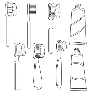 diş fırçası ve diş macunu vektör kümesi