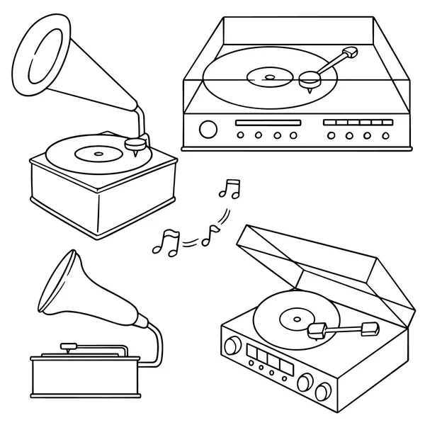 Conjunto vetorial do fonógrafo — Vetor de Stock