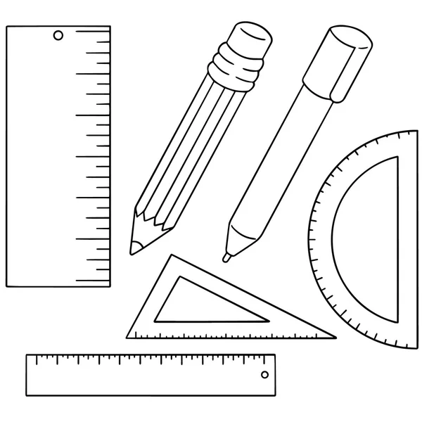 向量集的钢笔、 铅笔和尺子 — 图库矢量图片