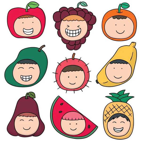 Vector set of kid with fruit hat — Stock Vector